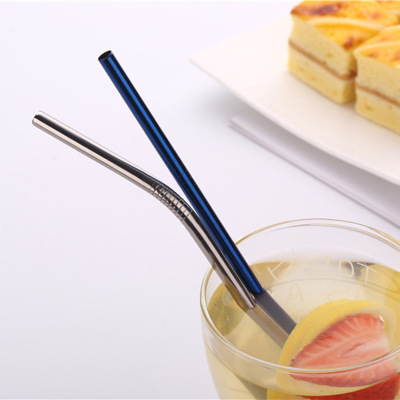 curved tube stainless steel metal straw colored metal straws washable drinking straws Caliber 6mm length 215mm