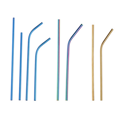 215mm*8mm straight bent tube mixed color metal straws 304 stainless steel metals reusable bar accessories