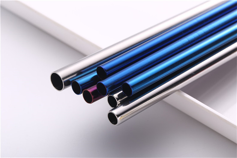 215mm*9mm 304 stainless steel metals reusable bar accessories straight bent tube mixed color metal straws fashion colorful straw