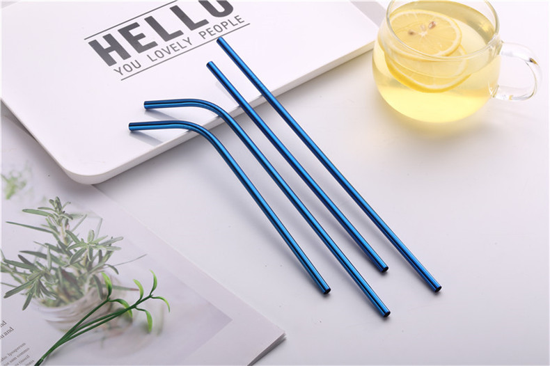 215mm*9mm 304 stainless steel metals reusable bar accessories straight bent tube mixed color metal straws fashion colorful straw