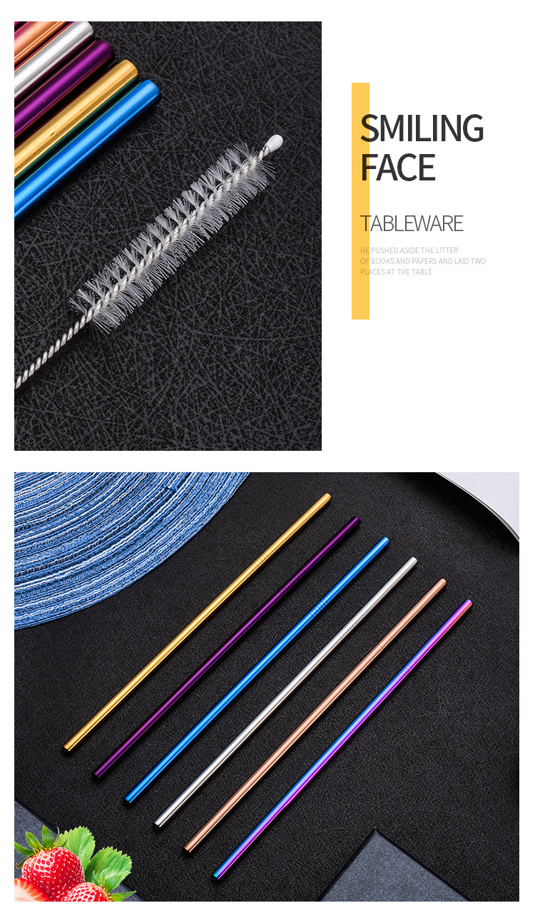 gold Anti-skid thread design metal straws various sizes stainless steel metal straws multicolor environmental reusable straws