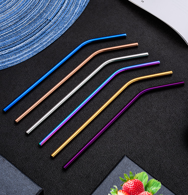gold Anti-skid thread design metal straws various sizes stainless steel metal straws multicolor environmental reusable straws