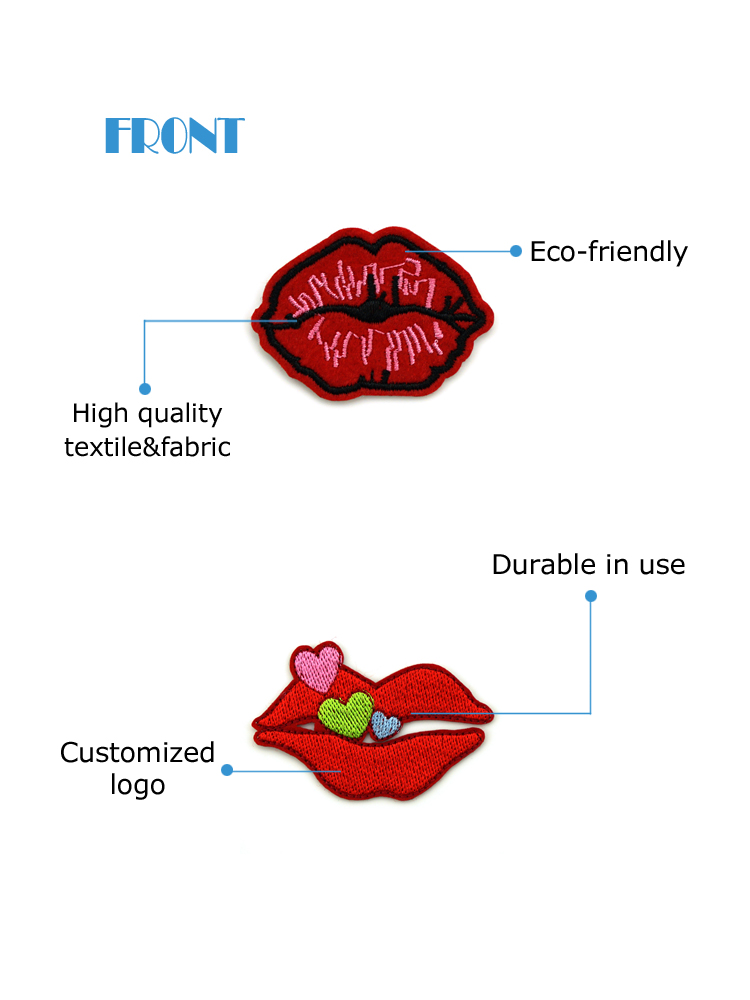 Custom High Quality Cute Lips Shape Clothing Patches Embroidery
