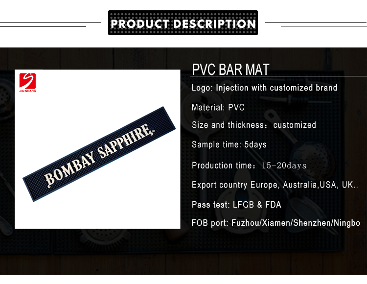 customized cheap bombay sapphire anti-slip bar mat clear