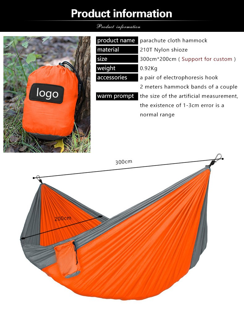 Woqi Outdoor Camping Nylon Hammock, Portable lightweight Parachute Hammock with tree straps and Carabiners