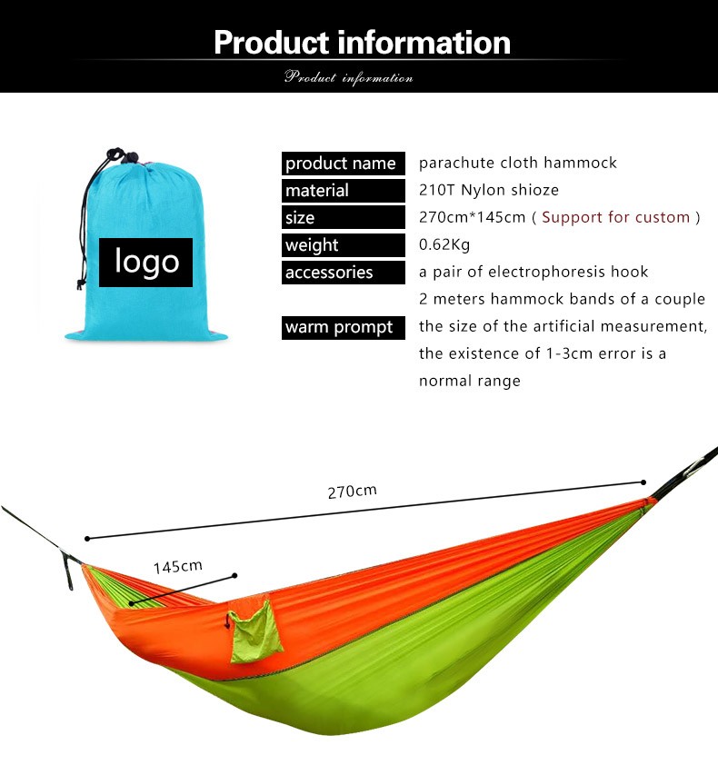 WoqiOutdoor Camping Hammock with Polyester Tree Straps, Wire Gate Carabiners, Double Size- 100% Rip Stop Parachute Nylon Hammock
