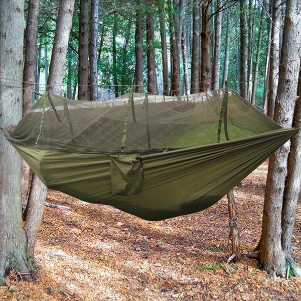 Woqi double parachute camping travel hammock with mosquito net