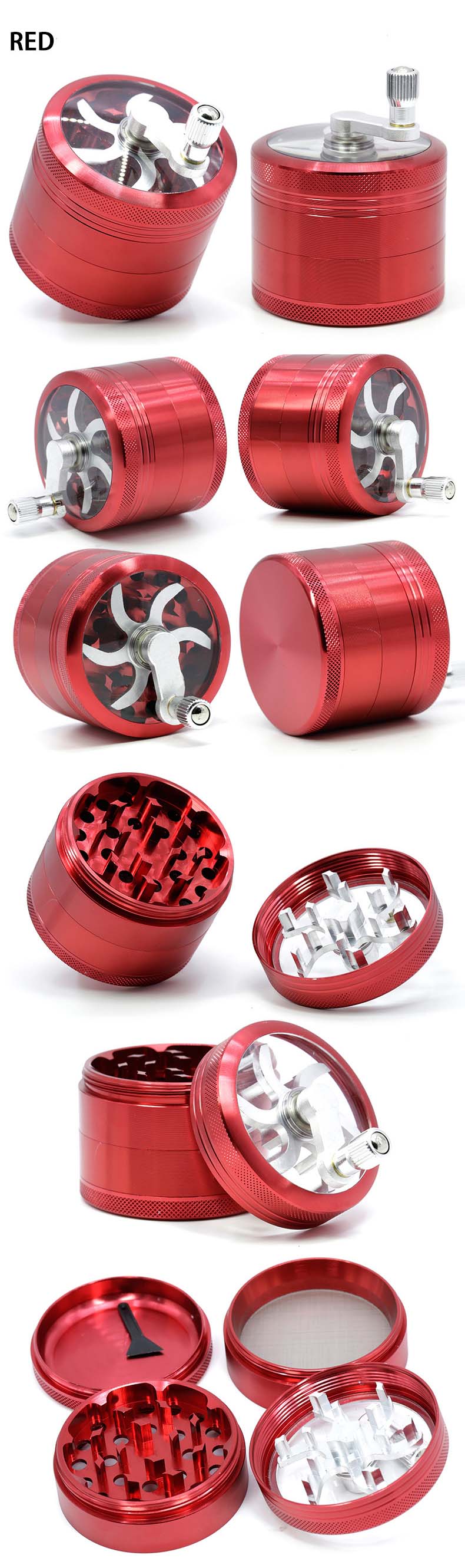4 Layer 63mm Diameter Aluminum Alloy Handle Weed Grinder for Wholesale