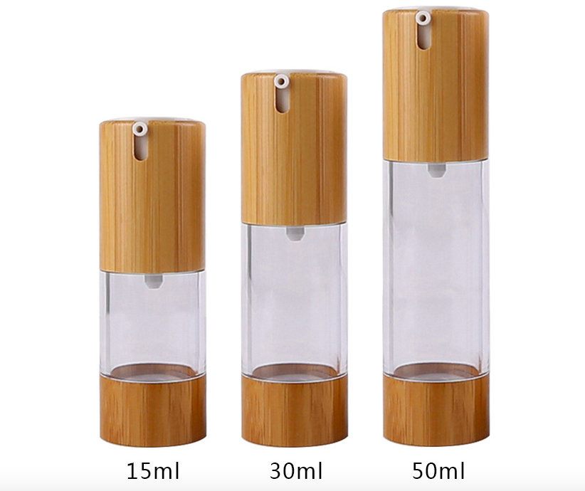 15ml 30ml 50ml AS Cosmetic Plastic Bamboo Airless Bottle for Wholesale