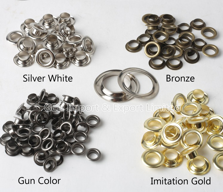 Guangzhou GED Brass Copper Metal Eyelet stainless steel Button Hole Fabric Banner Nickel-plated O-Ring grommet for Christmas Bag