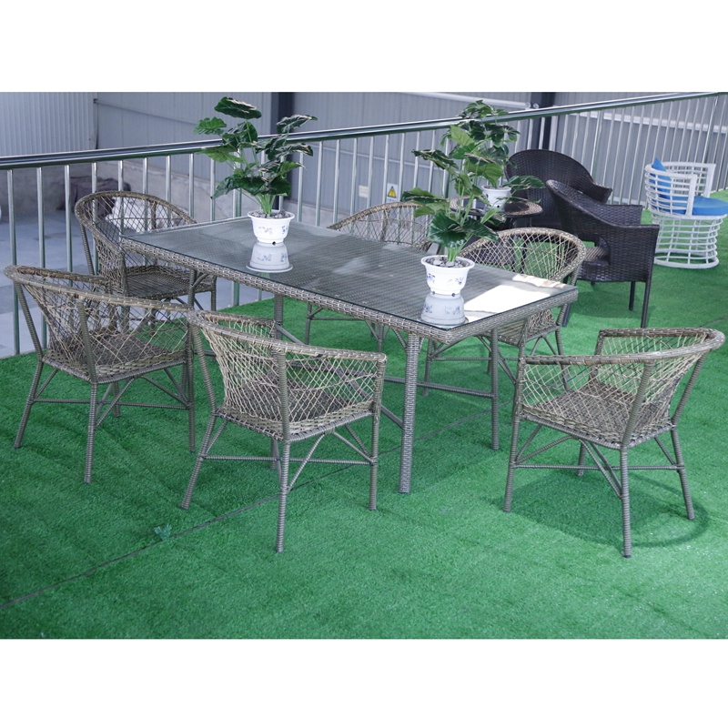 Garden 7PC Square outdoor dining table set rattan chairs PE chair