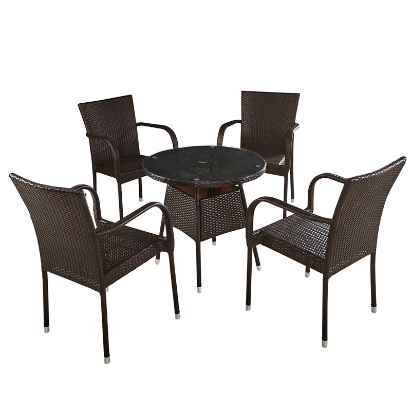 Simple Outdoor Round Wicker Dining Table Stackable Rattan Chairs