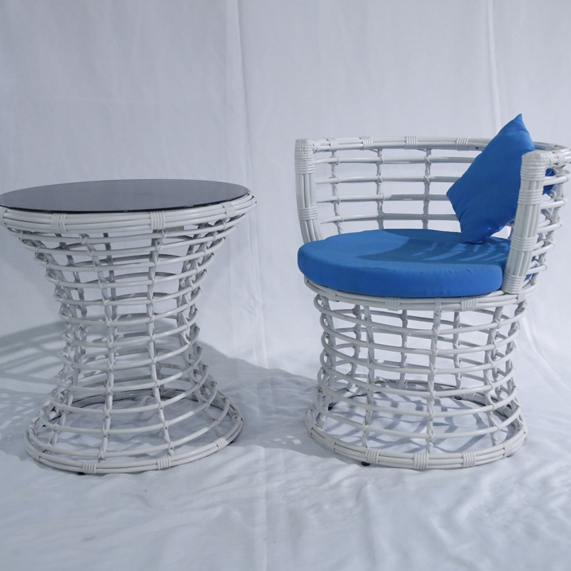 Outdoor furniture garden rattan chair furniture sets white table chairs with cushions