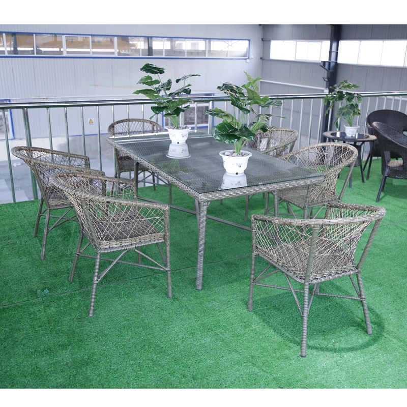 Garden Patio 6 Seaters Rattan Wicker Dining Chairs Outdoor Cafeteria Table And Chair