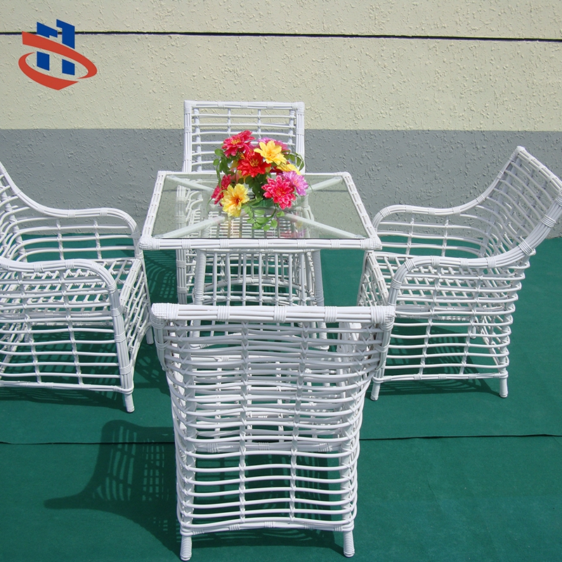 Outdoor rattan furniture dining table set features 2 rattan chairs