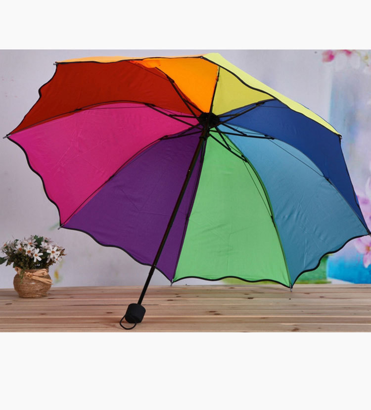 2019 new  Black Paint   Umbrella Lotus Edge Decoration Triple fold Rainbow Umbrella Sunshade Creative S Umbrella Factory Di