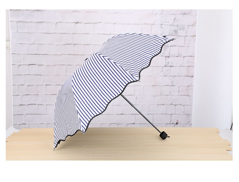 British Wind Lotus Leaf Navy Stripe Umbrella Black Rubber Rainy and Sunny Triple Umbrella Folding Advertising Umbrella for