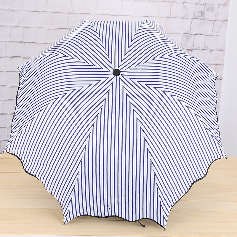 British Wind Lotus Leaf Navy Stripe Umbrella Black Rubber Rainy and Sunny Triple Umbrella Folding Advertising Umbrella for
