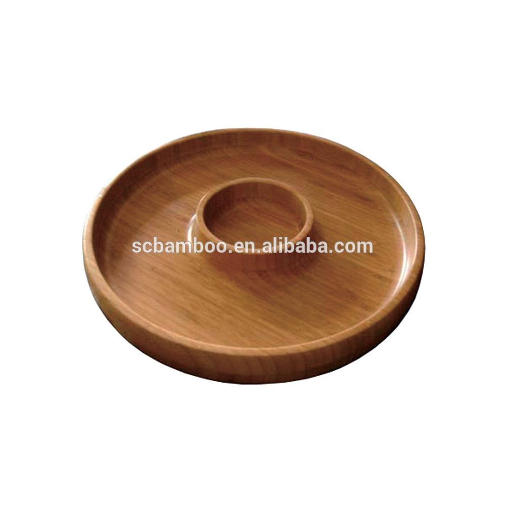 round bamboo chip and dip tray, lazy susan rotating tray wholesale