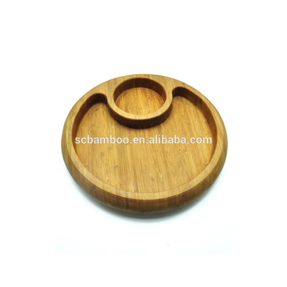 round bamboo chip and dip tray, lazy susan rotating tray wholesale