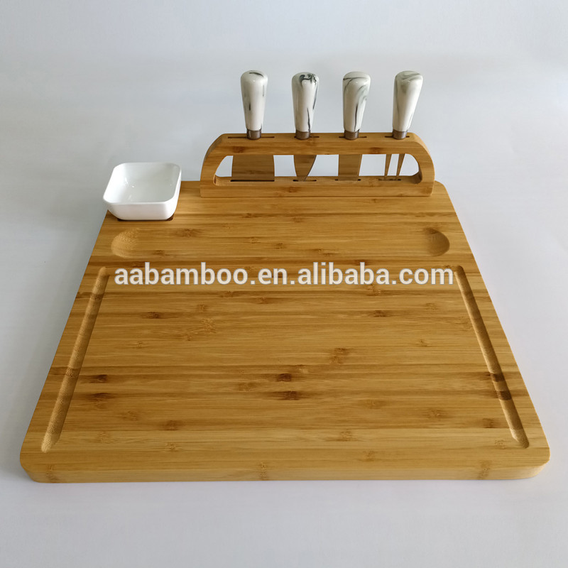 Charcuterie wood bamboo cheese board and knife set