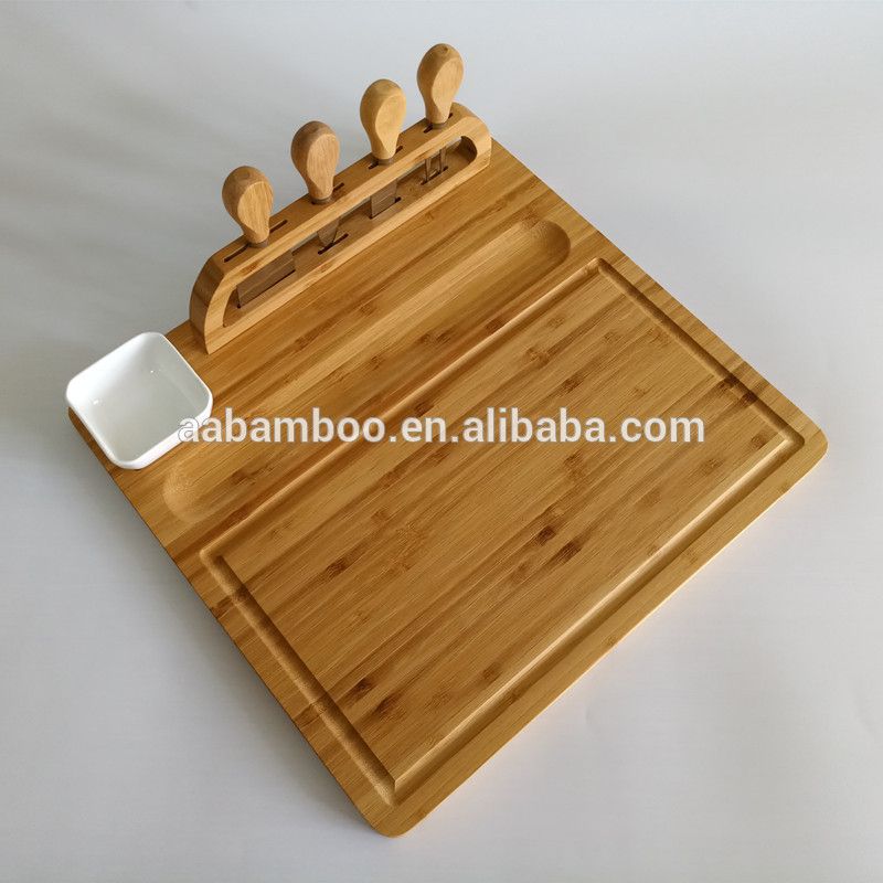 Charcuterie wood bamboo cheese board and knife set