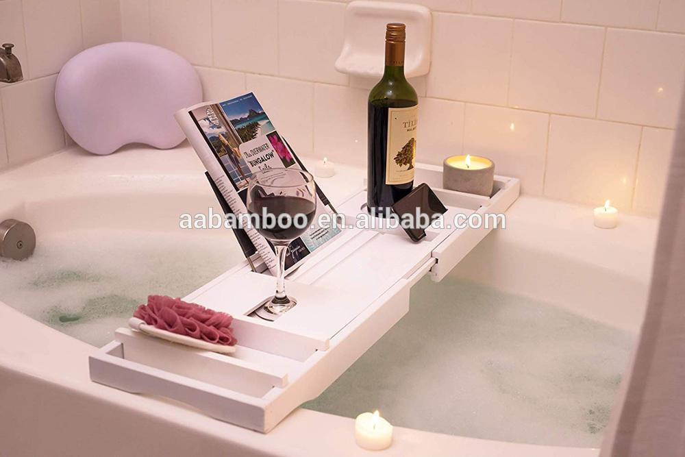 Modern bamboo bathtub caddy shower tray white bamboo