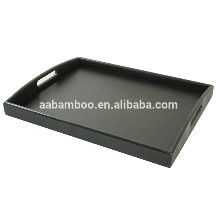 Bamboo Wood Black Large Serving Trays With Handle