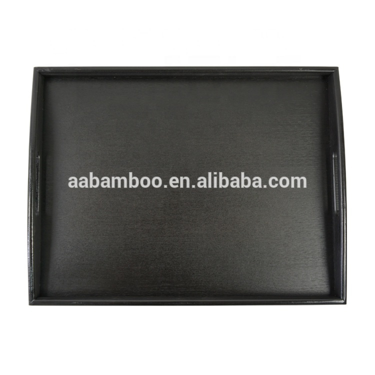 Bamboo Wood Black Large Serving Trays With Handle