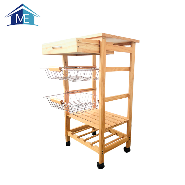 High Quality Modern Pine Wood Kitchen Trolley Cart