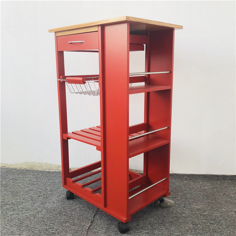 Bamboo Wood Kitchen Hotel Housekeeping Trolley With Metal Basket
