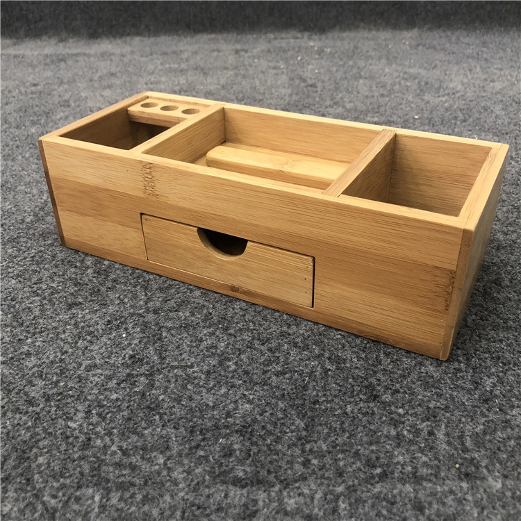 Wholesale Customized Small Desk Pine Bamboo Drawer Storage Box