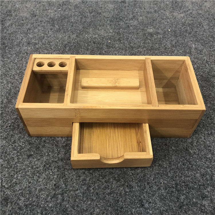 Wholesale Customized Small Desk Pine Bamboo Drawer Storage Box