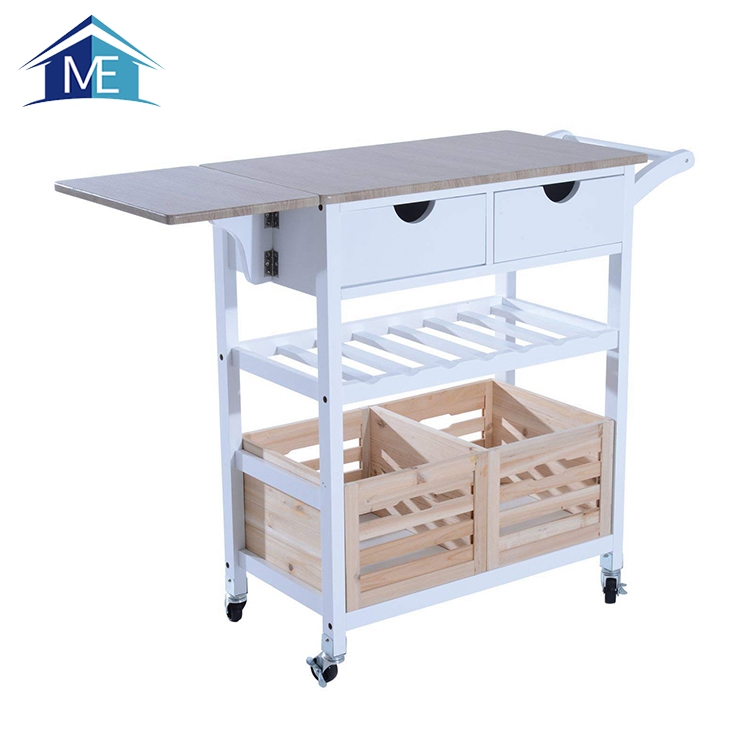 High Quality Wooden Mobile Food Trolley Carts With Wheels Handle