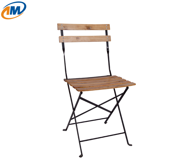 Cafe french bistro garden folding chair with slat wood seat