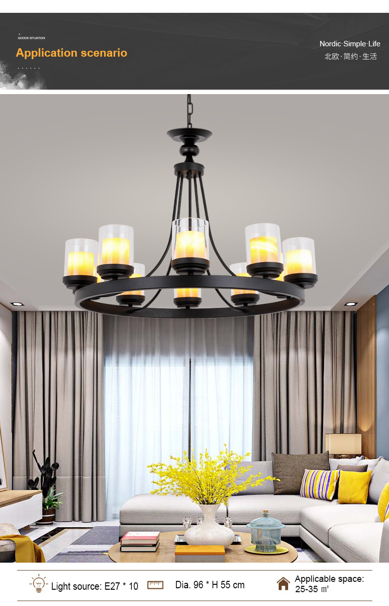 Home decor 4 6 8 10 lights E27 glass marble cover Europe hall bedroom chandelier pendant for dinning room