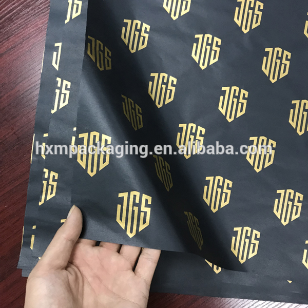 Custom black background printed tissue paper with gold logo for soap wrapping