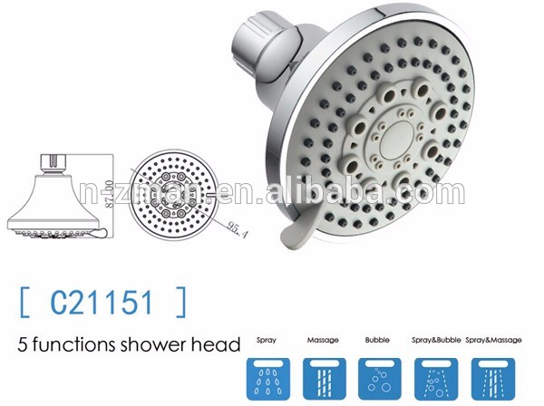 NZMAN 5-Inch Spashower 5+ High Pressure 2.5GPM Shower Head 5 Sprays + Water-Saver #C21151