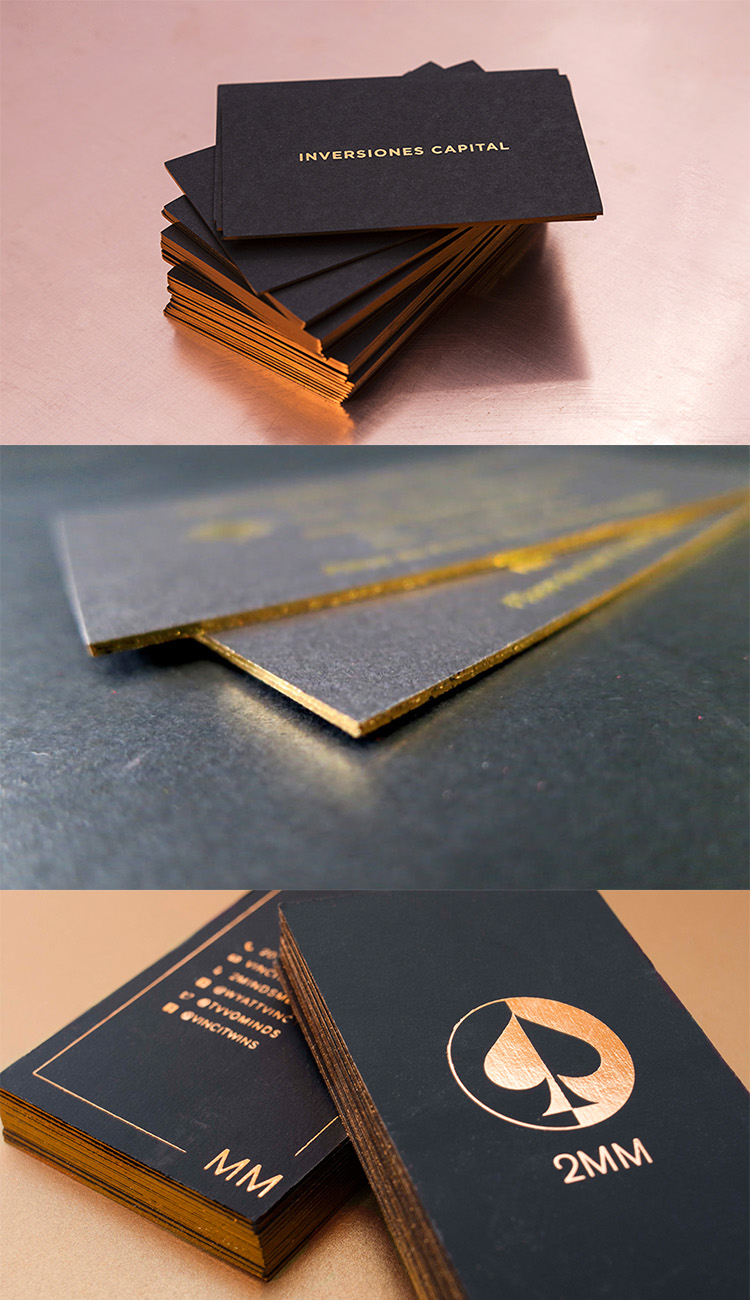 black standard size metalized gold foil letterpress craft paper ultra-thin gold stamping business card