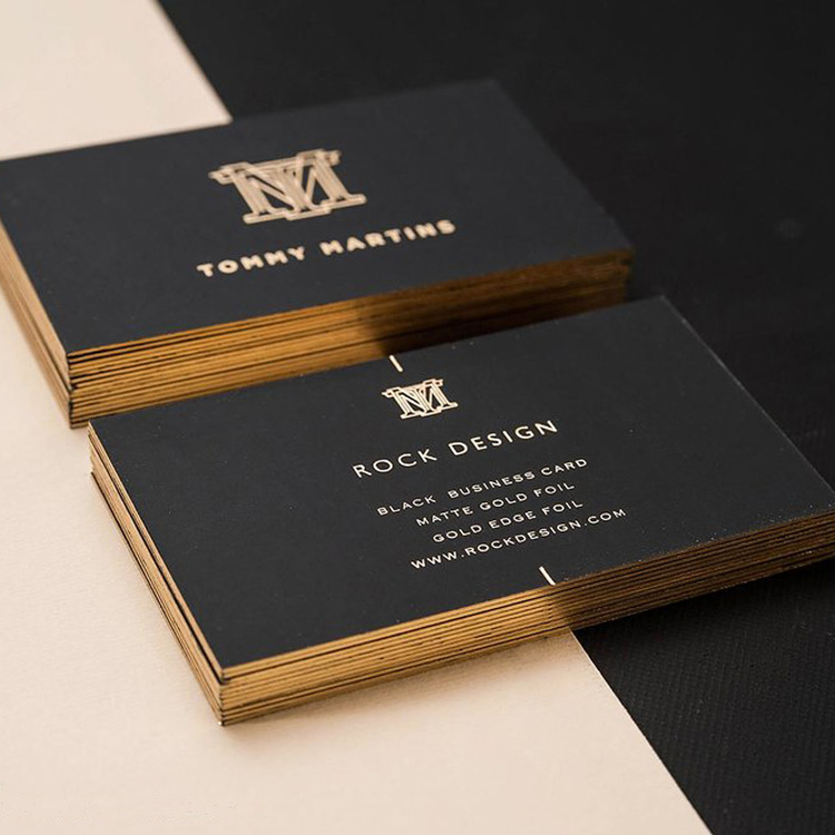 black standard size metalized gold foil letterpress craft paper ultra-thin gold stamping business card