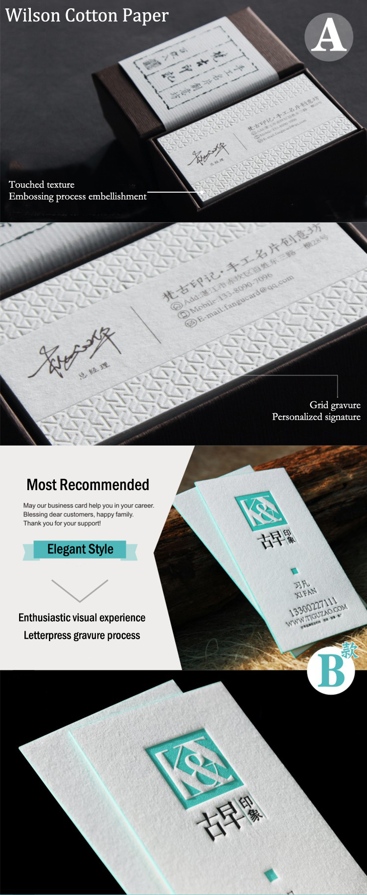 customized letterpress thick paper debossed printing custom business card