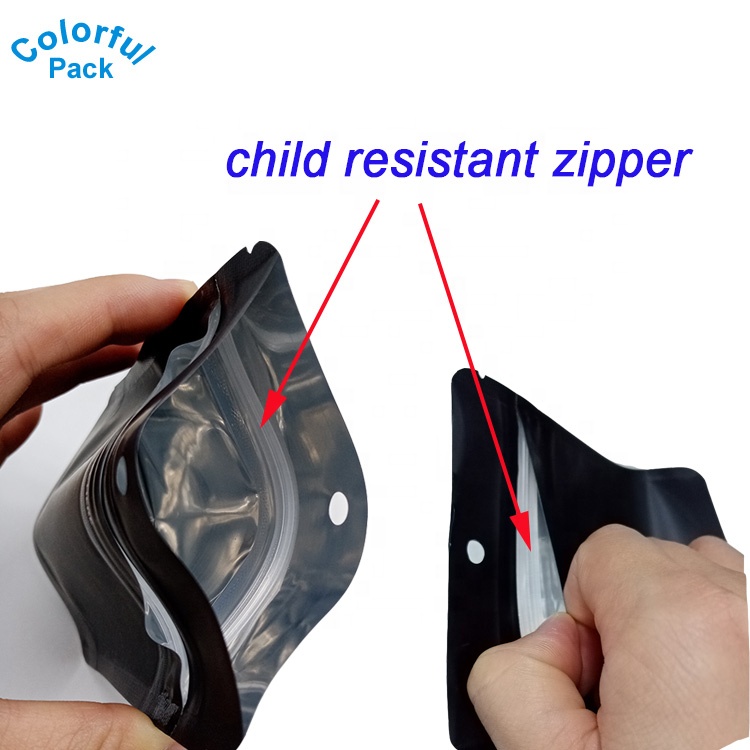 High quality Black Smell proof Child resistant mylar plastic Zipper packaging bags