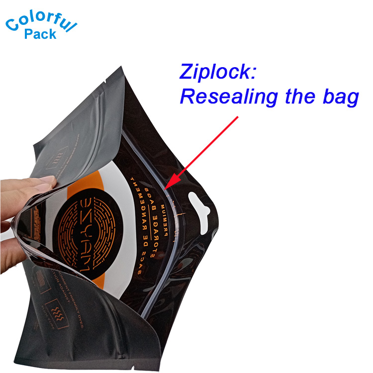 Custom logo three side heat sealing zipper plastic packaging bag