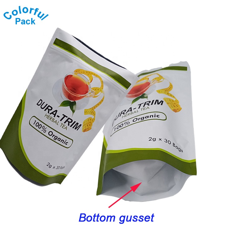 Custom smell proof colorful printing aluminum foil stand up zipper tea packaging bag