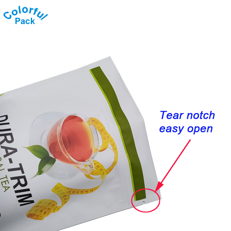 Custom smell proof colorful printing aluminum foil stand up zipper tea packaging bag