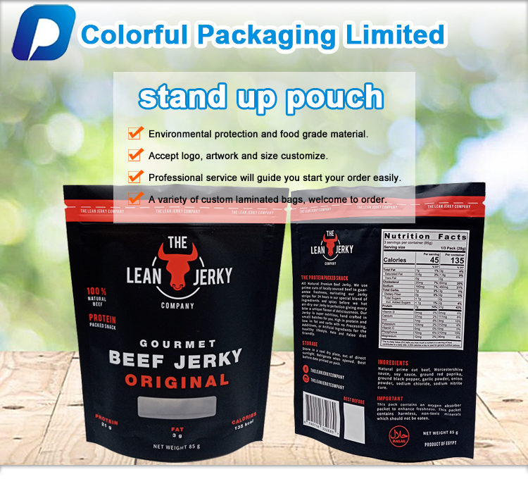 Wholesale food grand stand up pouch snack beef jerky smell proof zip lock plastic bag