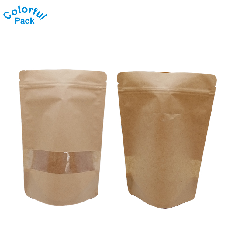 Custom snack/tea/coffee/rice food ziplock stand up pouch kraft packaging paper bag with window
