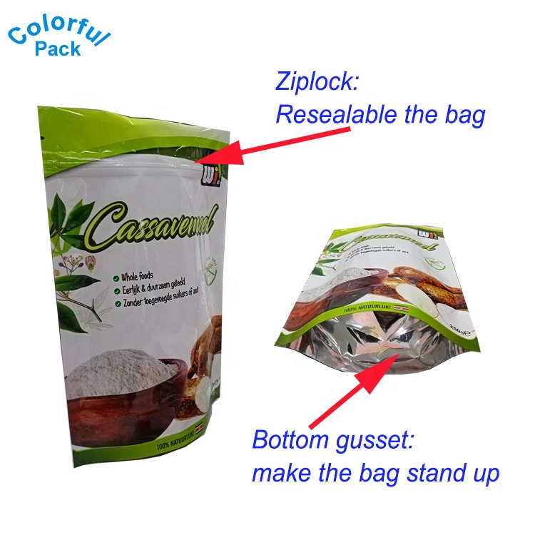 Custom printed aluminum foil plastic ziplock stand up powder food bag