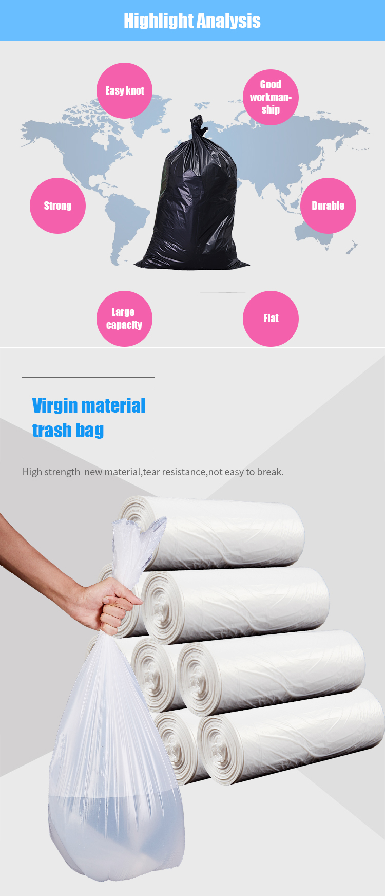Custom Size Drawstring Biodegradable Plastic Roll Garbage Bags