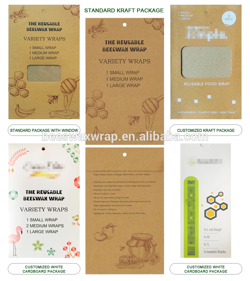 GOTS organic cotton ecofriendly natural beeswax food wrap 3 set